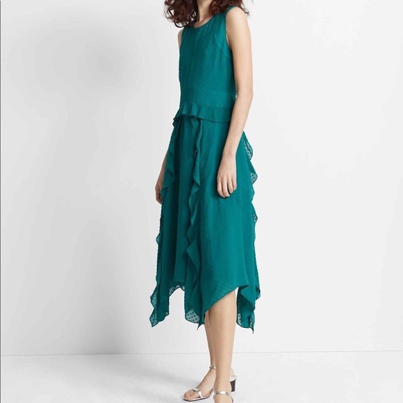 Club Monaco Swiss Dot Emerald Green Midi Dress - Picture 1 of 12